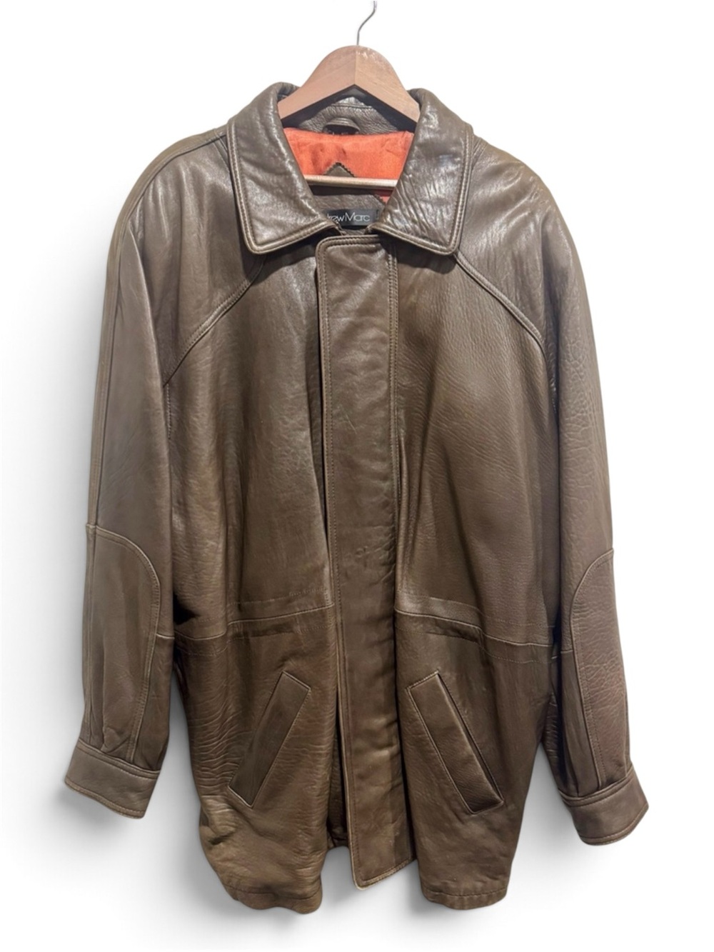 Vintage Brown Leather Oversized Car Coat Andrew Marc L